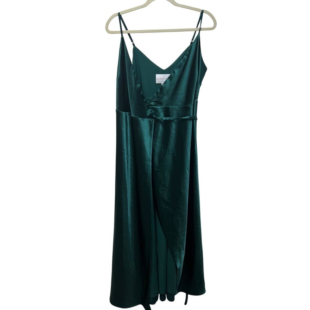 Birdy Grey Emerald Green Satin Wrap Dress M